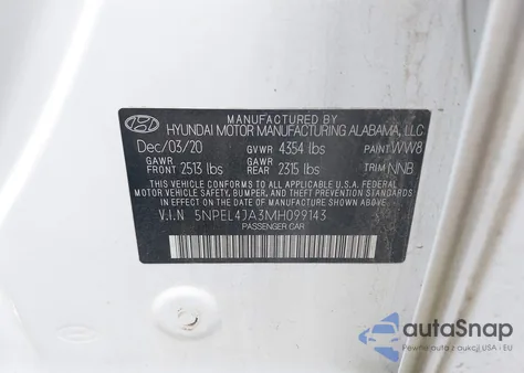 2021 Hyundai Sonata Sel from USA, damaged, VIN 5NPEL4JA3MH099143